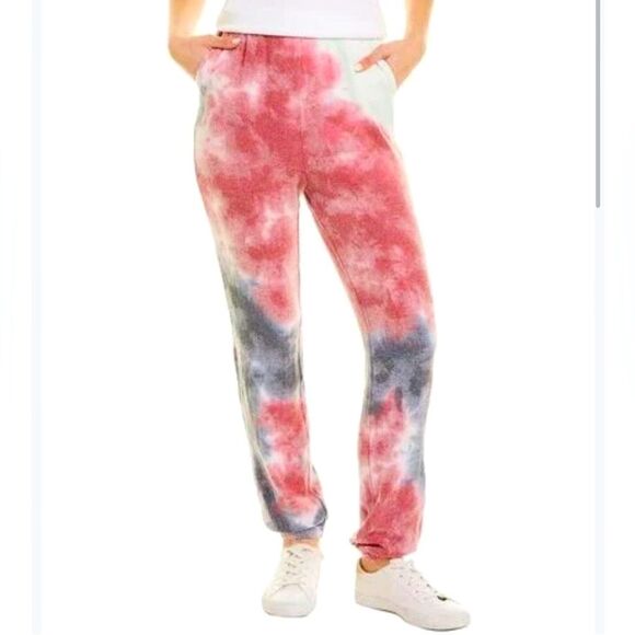 NWT Wildfox Slim leg Rory Sweatpants w/ Pockets Red Navy Mint Green Tie Dye M - Picture 1 of 11
